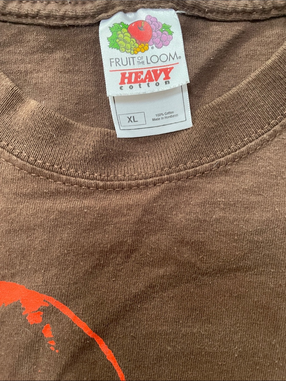 Fruit of the Loom Brown mens Short Sleeve Tee with Orange Graphic